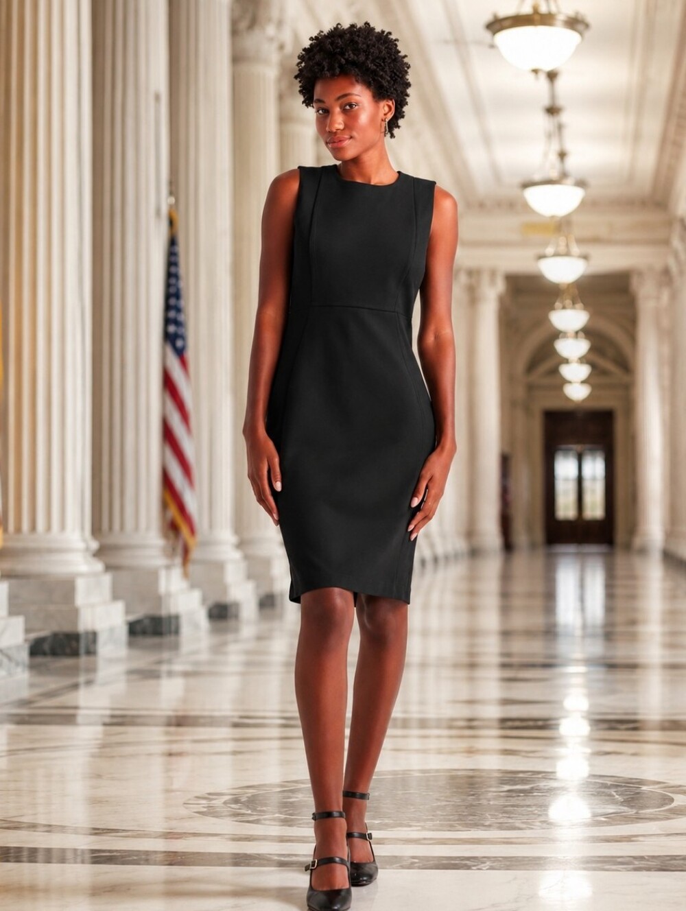 NWT Quince Ultra-Stretch Ponte Sleeveless Classic Black Navy?  Sheath Dress SzS